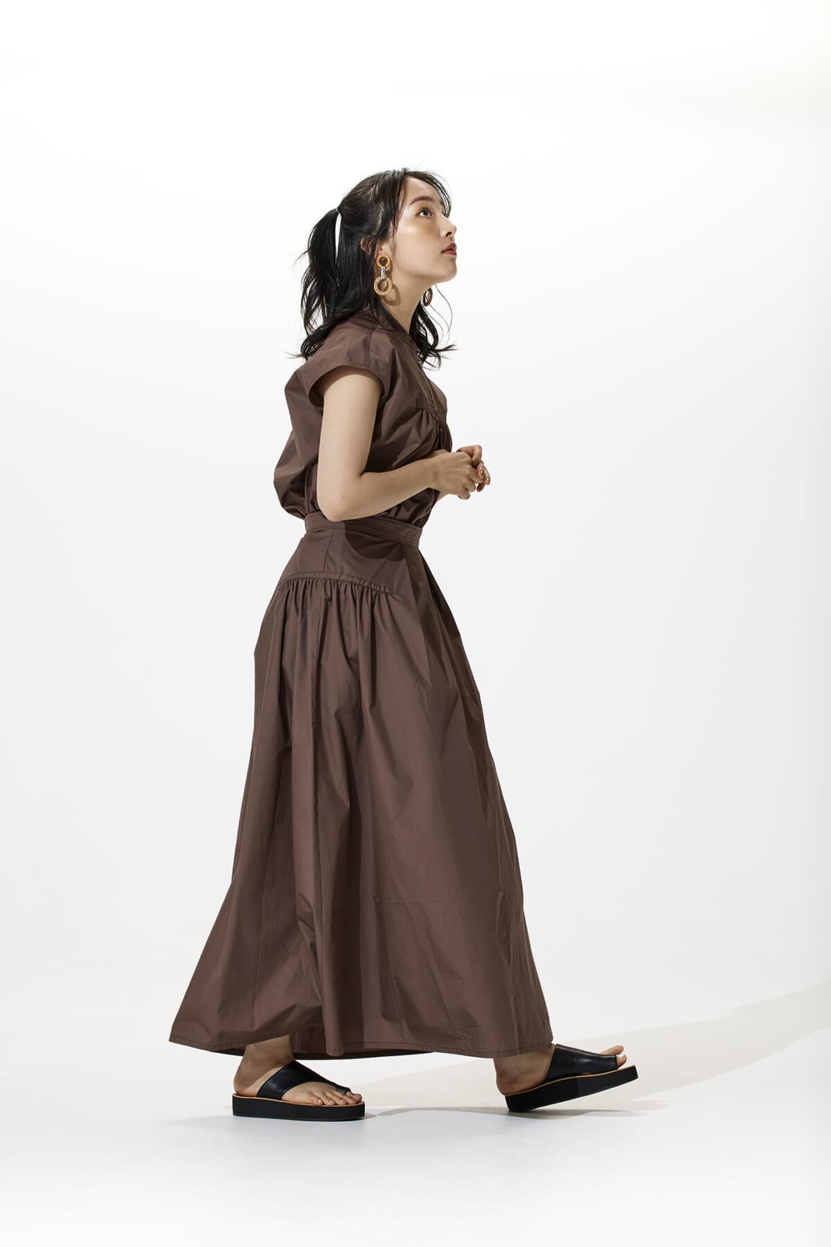 coenギャザーシャツ、ギャザースカート（ブラウン）
