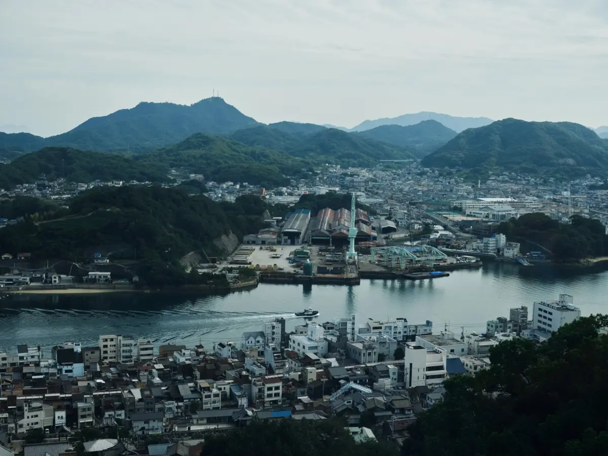 高台から見下ろした日本の港町の風景