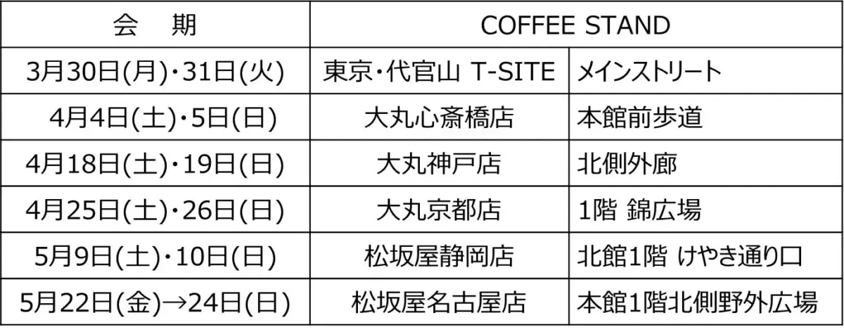 COFFEE STAND スケジュール