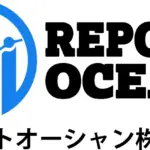Report Ocean logo blue circular icon with a rising bar chart and connected dots beside bold REPORT OCEAN text and Japanese company name beneath