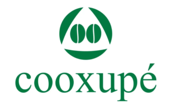 Cooxupé logo green circular emblem with stylized coffee beans above a curved line and the word cooxupé in green