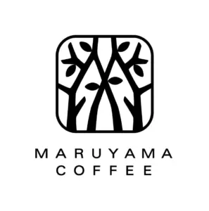 Maruyama Coffee logo a black stylized tree inside a rounded square with the text beneath shows MARUYAMA COFFEE below