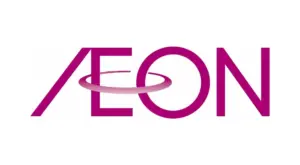 Aeon logo in magenta with a curved swoosh looping through the E