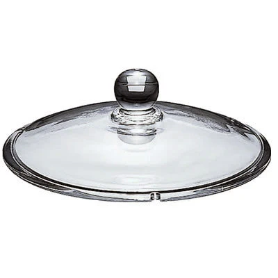 Clear glass pot lid with a rounded glass knob handle on top