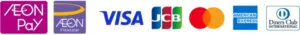 Row of payment logos AEON Pay AEON Financial Visa JCB Mastercard American Express and Diners Club