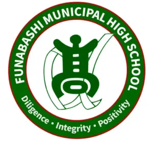 ee3a70e2c4b1a9e894ac772af7809f49 | コーヒーステーション Circular emblem of Funabashi Municipal High School in green and white featuring a central stylized figure and motto Diligence Integrity Positivity around the edge
