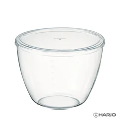 Clear glass storage bowl with a matching airtight lid shown against a white background
