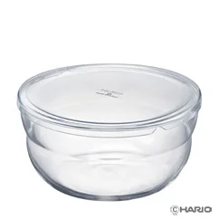Hario clear glass mixing bowl with a matching lid