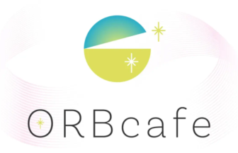 ORBcafe logo circular blue and yellow emblem with a diagonal white slice and star accents paired with the word ORBcafe underneath