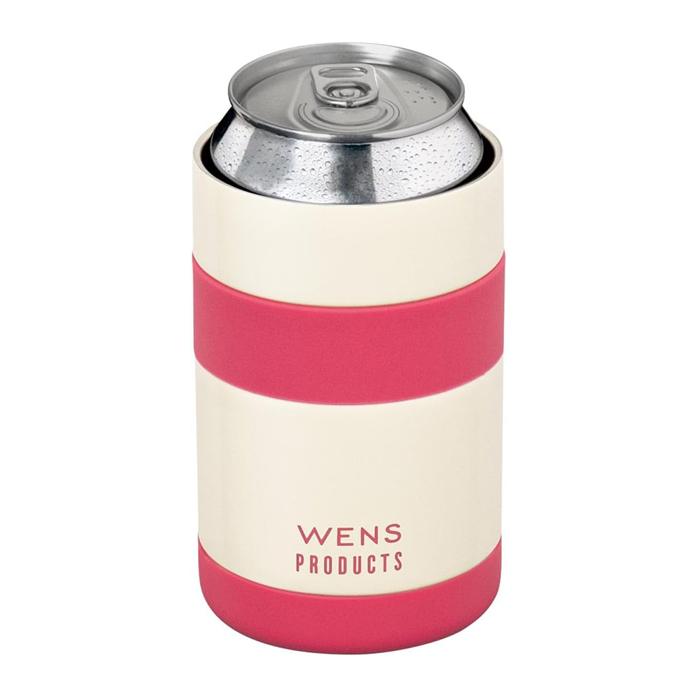 Can inside pinkcream insulated koozie labeled WENS PRODUCTS