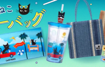 Bright promo banner for Black Cat Summer Goods 40th anniversary with tote bags a tumbler and small product boxes on a turquoise gradient