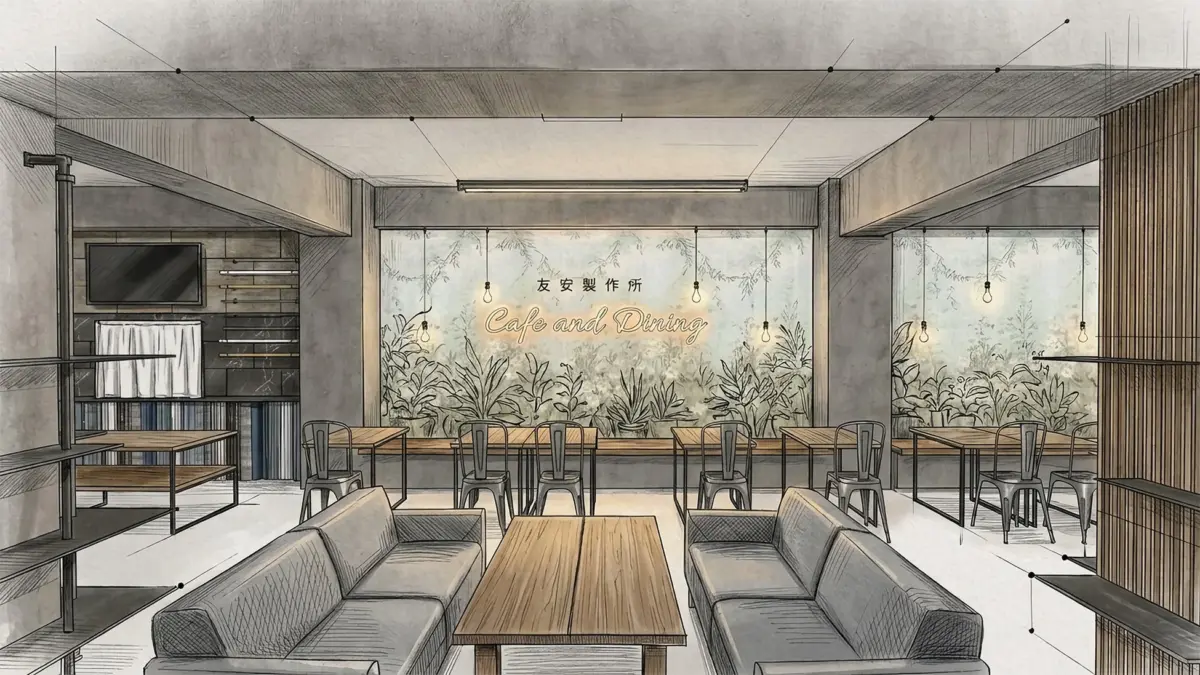 友安製作所 Cafe & Dining 内装スケッチ1