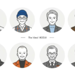Eight illustrated men in circular frames arranged in two rows part of The Ideal IKEOJI lineup