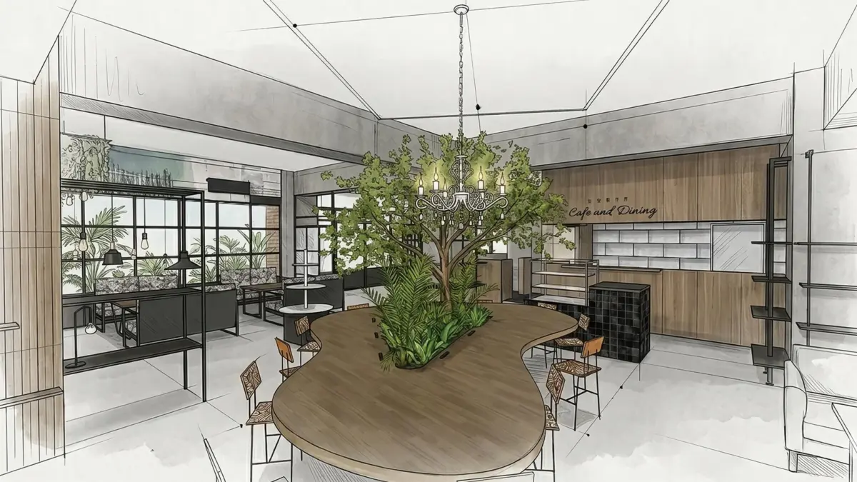友安製作所 Cafe & Dining 内装スケッチ2
