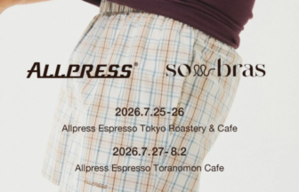 Close up of a person wearing a burgundy top and plaid skirt overlaid event logos and dates for Allpress and SOW barras cafés with venue details 202672526 and 202672782