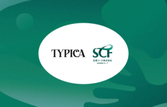 White oval badge centered on a green abstract background featuring the Typica and SCF logos
