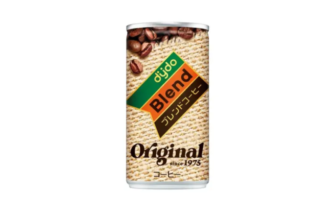 Can of DyDo Blend Original coffee with coffee beans on the beige label Original branding visible