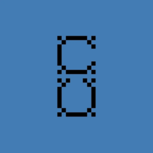 Two stacked pixel art squares forming the shape of the number 8 on a blue background