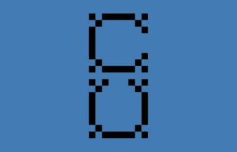 Two stacked pixel-art squares forming the shape of the number 8 on a blue background.