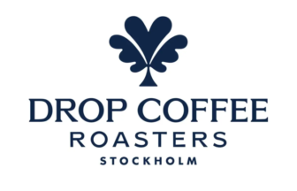 Drop Coffee Roasters Stockholm logo with a navy blue stylized leaf emblem above bold text