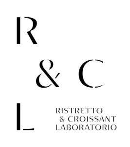 Logo with oversized R and C separated by an ampersand and the words RISTRETTO  CROISSANT LABORATORIO in a serif font