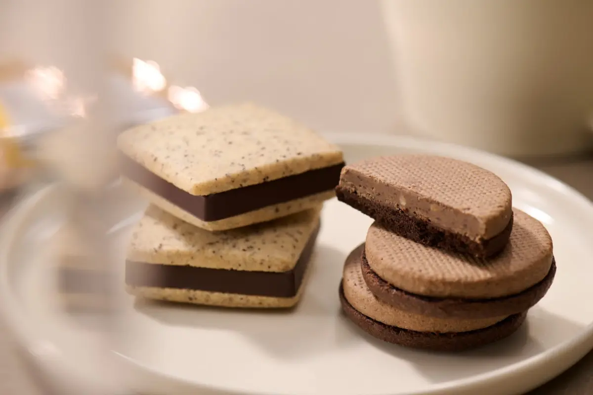 白い皿に盛られた複数の種類の焼き菓子