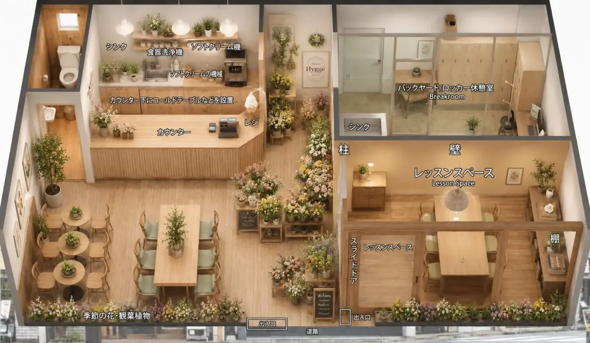 flower HyggE cafe フロアプラン