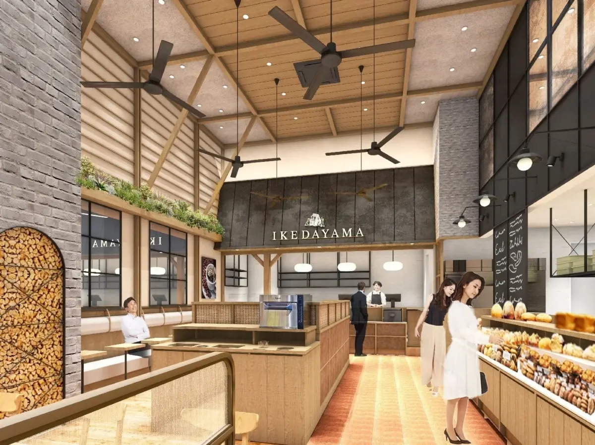 モダンで開放的な空間のベーカリーカフェの店内